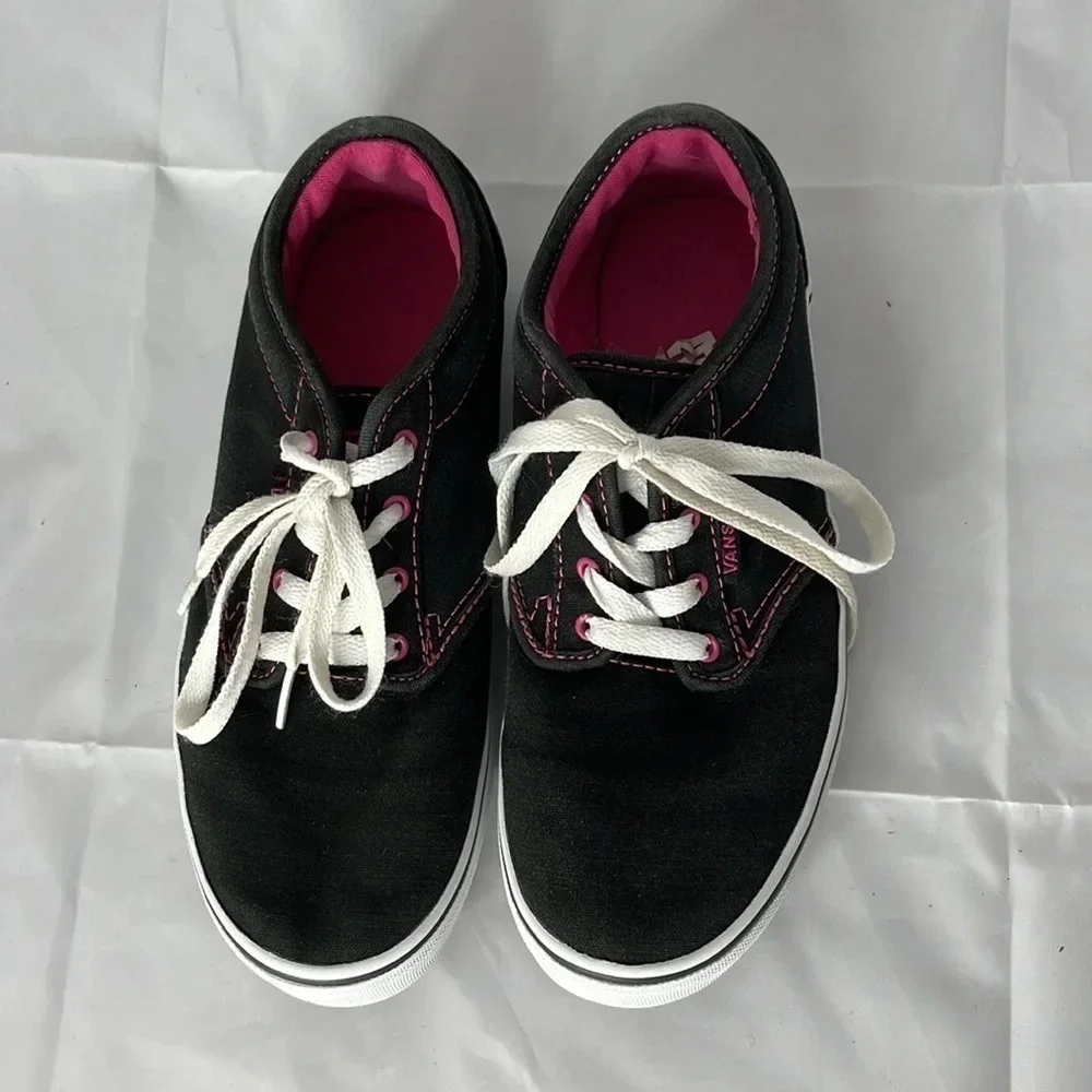 VANS Missy Girls Canvas Sneakers Black Pink Lace  Up Low Top Padded Tongue 4 - Picture 6 of 11